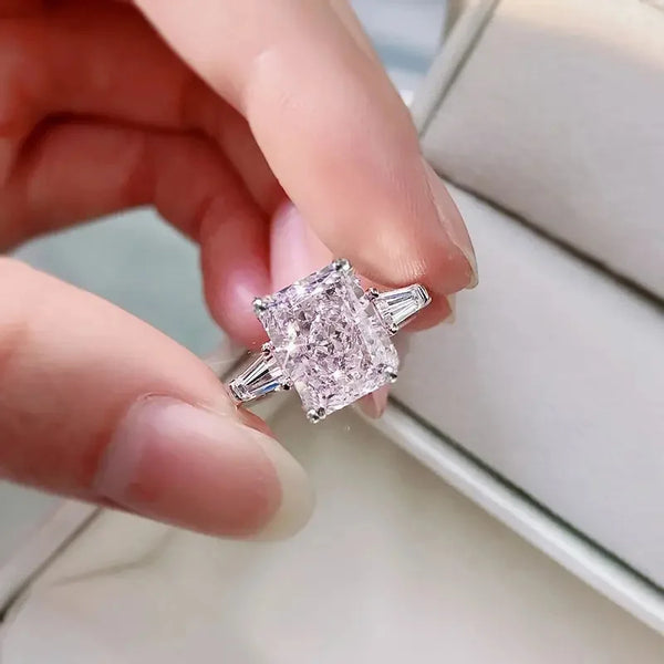 Radiant Cut Three-Stone Ring with Tapered Baguettes